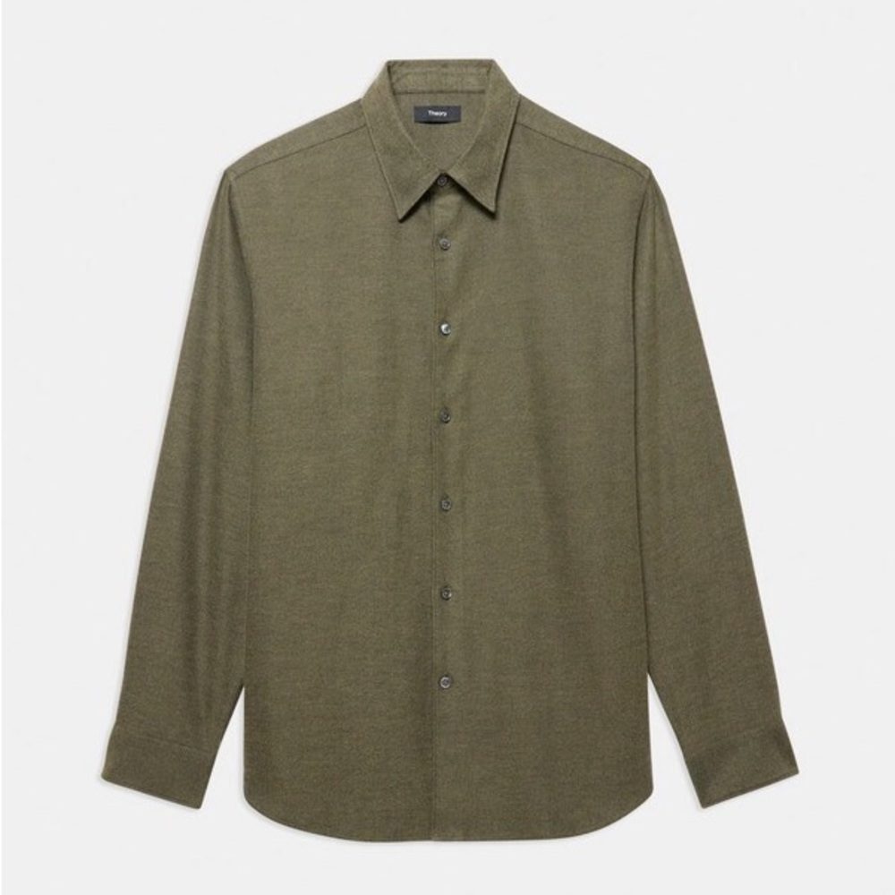 Theory Men’s Long-Sleeve Olive Cotton Flannel Shirt